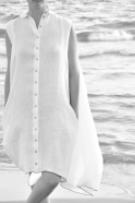 Sleeveless pleated shirt-dress, white linen