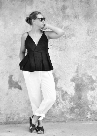 Blouse à bretelles, lin noir