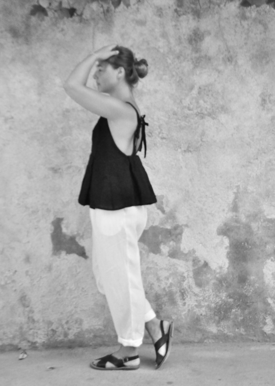 Blouse à bretelles, lin noir