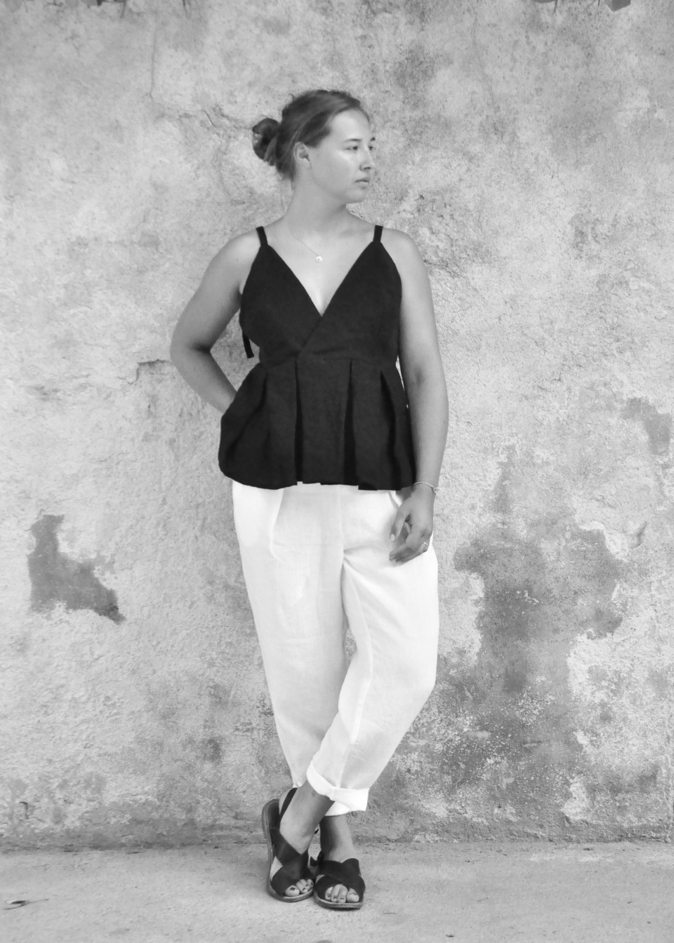 Blouse à bretelles, lin noir