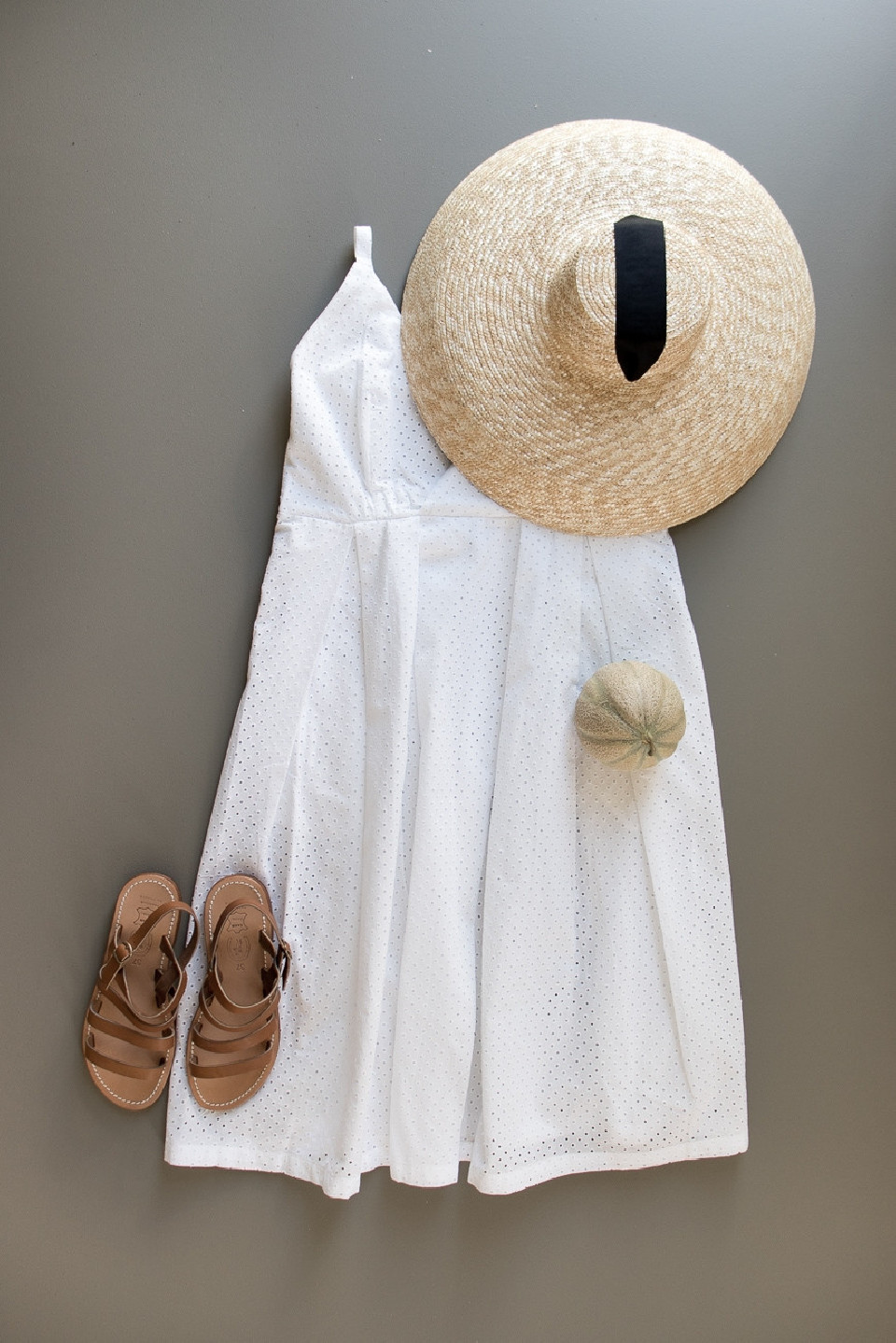 Strap dress, white openwork cotton