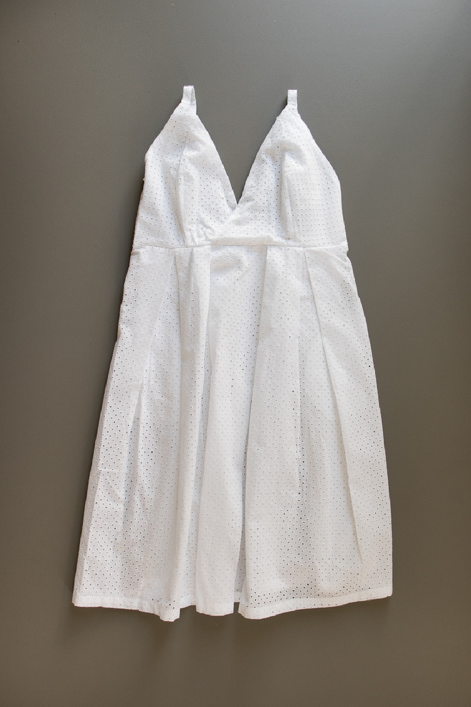 Strap dress, white openwork cotton