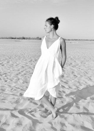 Long strap dress, white linen