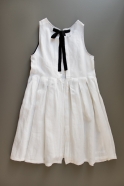 Pleated bow dress, white linen