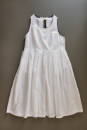 Long pleated bow dress, white openwork cotton