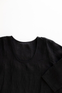 3/4 sleeves blouse U neck, black linen