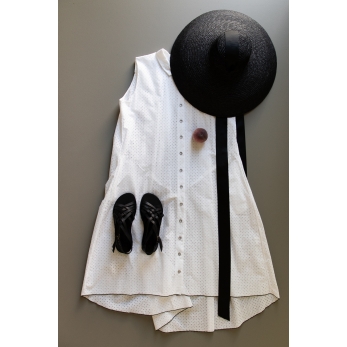 Robe-chemise à plis sans manches, coton ajouré blanc