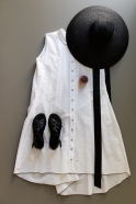 Sleeveless pleated shirt-dress, white openwork cotton