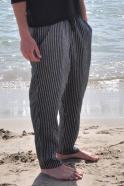 Uniform straight trousers, dark stripes linen