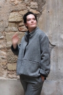 Flared jacket, herringbone wool drap