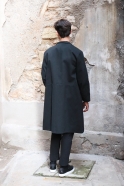 Flared coat, black denim