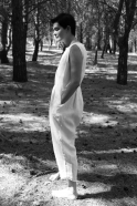Sleveless pleated jumpsuit, white linen