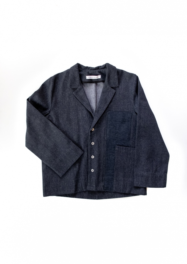 Suit jacket for man, blue recycled denim