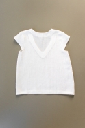 Short sleeves blouse, V neck, white linen