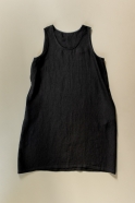Flared dress, sleeveless, U neck, black linen