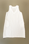 Flared dress, sleeveless, V neck, white linen