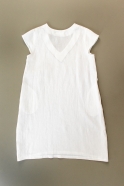 Flared dress, short sleeves, V neck, white linen