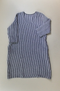 Flared dress, 3/4 sleeves, U neck, dark stripes linen