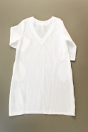 Flared dress, 3/4 sleeves, V neck, white linen