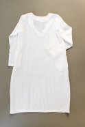 Flared dress, long sleeves, V neck, white linen