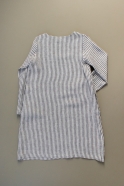 Flared dress, long sleeves, squared neck, light stripes linen