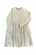 Pleated dress,  long sleeves, natural linen