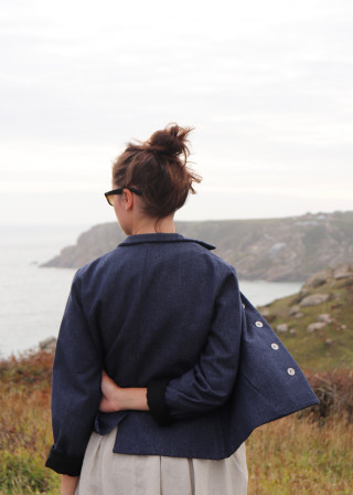 Veste tailleur, jean recyclé bleu