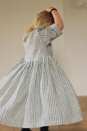 Pleated dress, long sleeves, light stripes linen