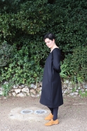 Long dress, long sleeves, squared neck, black flannel