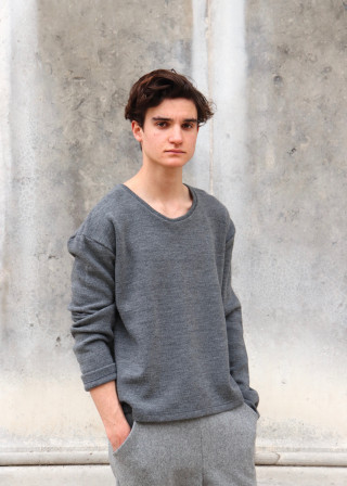 Pull mixte pour homme, jersey épais gris clair