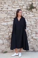Robe longue à plis, lin noir