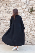 Long pleated dress, black linen