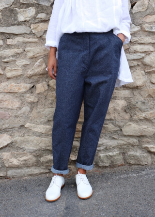 Pantalon"femme", jean recyclé bleu