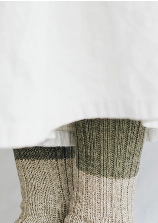 Chaussettes côtelées en laine et coton, kaki