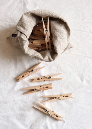 Clothes peg in a linen bag