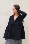 Pleated blouse, black linen