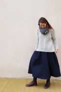 Long skirt, navy blue wool drap