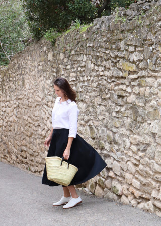 Long skirt, black denim