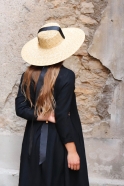 Long sleeves pleated dress, black linen