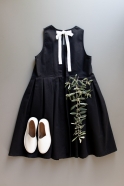 Long pleated bow dress, white denim