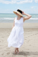 Pleated bow dress, white linen
