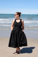 Pleated bow dress, black linen