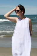Flared dress, sleeveless, white linen