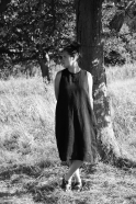 Flared dress, sleeveless, black linen