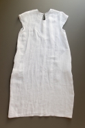 Uniform short sleeves flared dress, white linen
