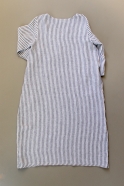 Flared dress, 3/4 sleeves, squared neck, light stripes linen