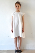 Flared dress, short sleeves, white linen