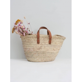 Basket with handles in brown leather