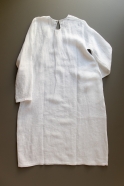 Uniform flared dress, long sleeves, white linen