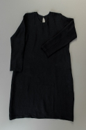 Uniform flared dress, long sleeves, black linen